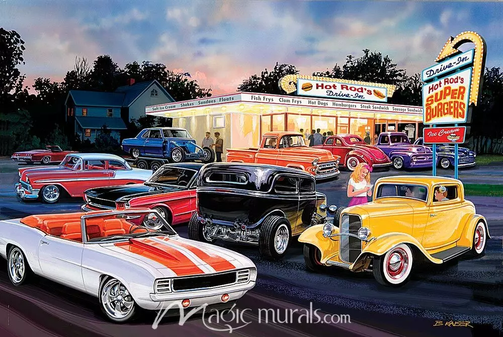 Hot Rod Drive In Wallpaper Wall Mural by Magic Murals