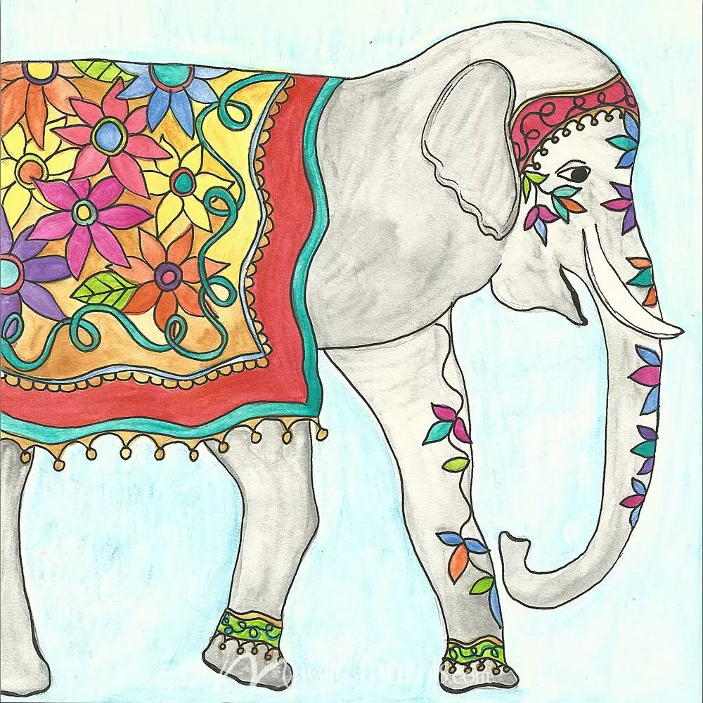 colorful indian elephant drawing