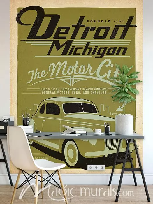 Vintage Detroit Poster Wallpaper Mural by Magic Murals