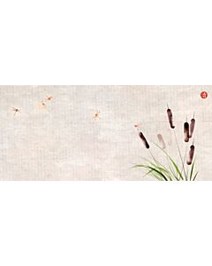 Cattail Reeds and Dragonflies Ink Wash 4943 Wallpaper Wall Mural