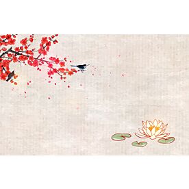 Sakura and Lotus Flowers on Grunge Background 4549 Wallpaper Wall Mural