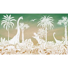 Monochrome Dino - Green Sky by Kikki Belle Wallpaper Wall Mural