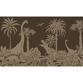 Monochrome Dino - Brown Vintage by Kikki Belle Wallpaper Wall Mural