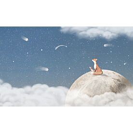 Fox on the Moon - Blue by Oliver Robins Wallpaper Wall Mural