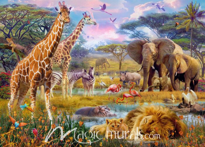 モノグラム 大型 アートパネル サファリ 動物 109センチ savane Savannah Animals Wallpaper Wall Mural by Magic Murals