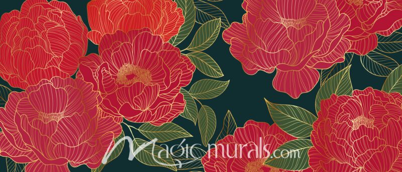 Golden Peony Floral 6340 Wallpaper Wall Mural
