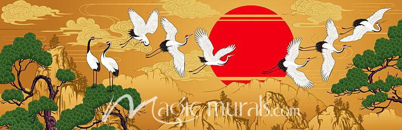 Japanese Cranes and Pines 0724 Wallpaper Wall Mural