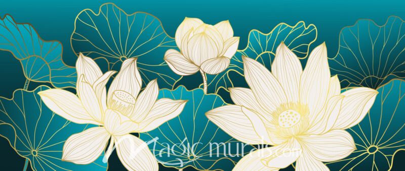 Blooming Gold Lotus 1457 Wallpaper Wall Mural