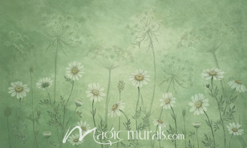 Dazzling Daisies Green by Sir Edward Wallpaper Wall Mural