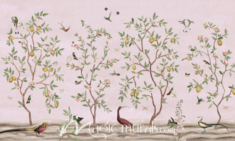 Lemon Tree Chinoiserie Pink by Sir Edward Wallpaper Wall Mural