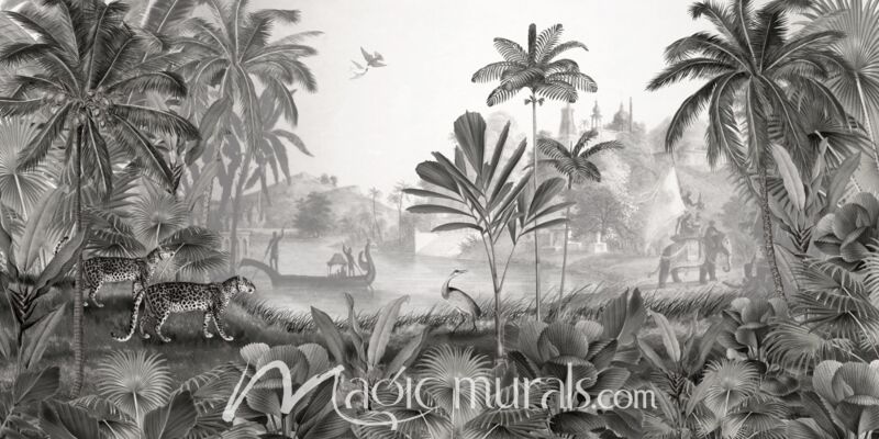 Leopard Landscape BW by Sir Edward Wallpaper Wall Mural