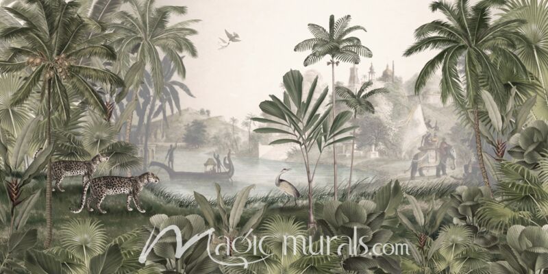 Leopard Landscape Green by Sir Edward Wallpaper Wall Mural