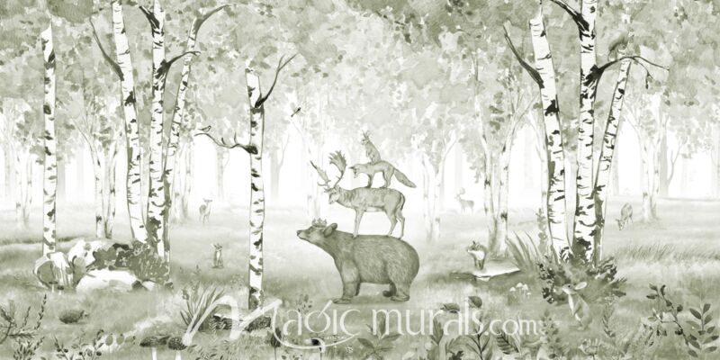 Bear King - Green by Kikki Belle Wallpaper Wall Mural