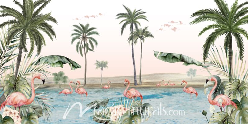 Flamingo Oasis by Kikki Belle Wallpaper Wall Mural