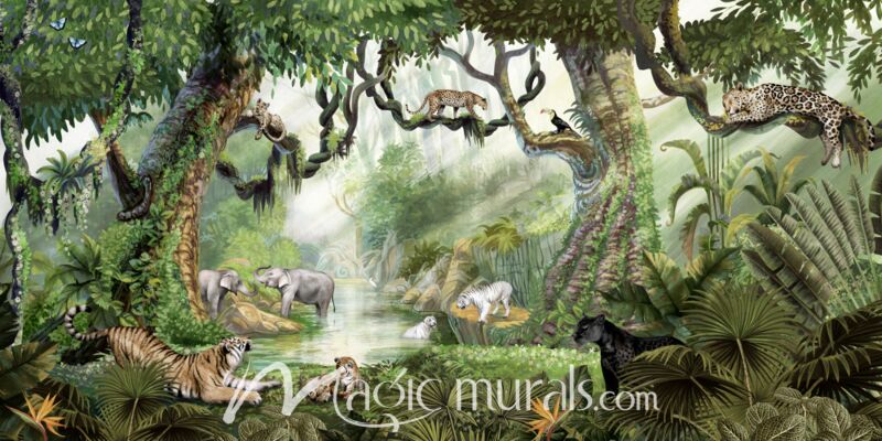 Jungle Cats by Kikki Belle Wallpaper Wall Mural