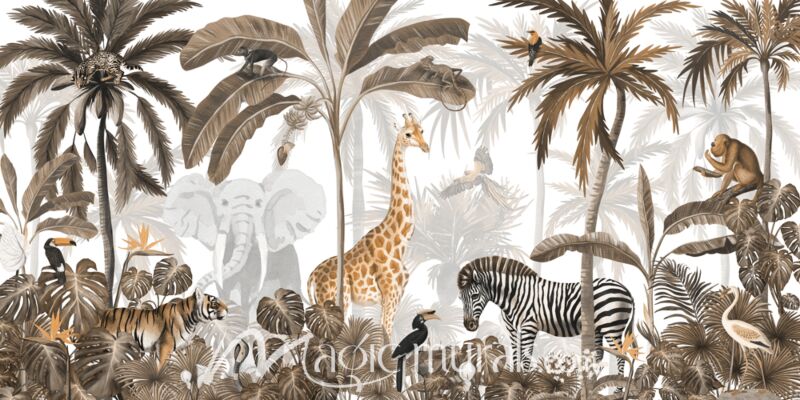 Jungle Jive - Sepia by Kikki Belle Wallpaper Wall Mural