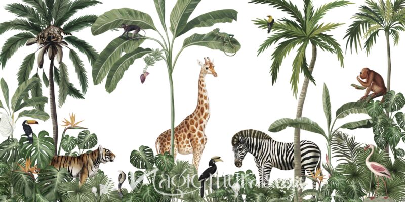Jungle Jive - White by Kikki Belle Wallpaper Wall Mural