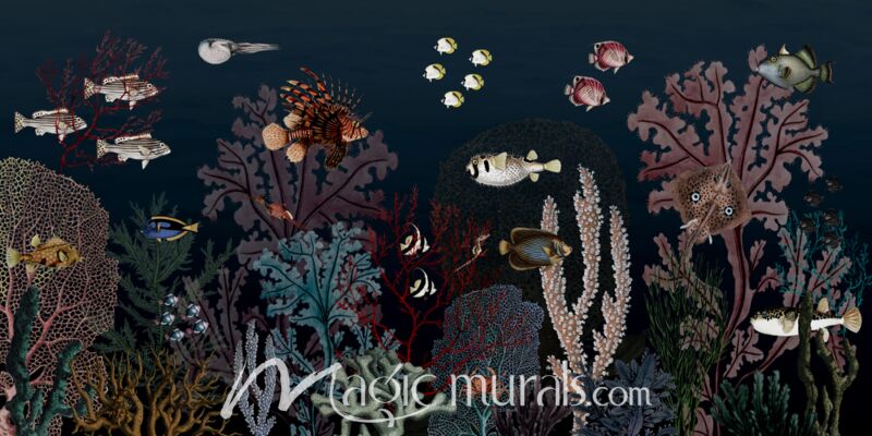 Roaring Reef - Blue by Kikki Belle Wallpaper Wall Mural