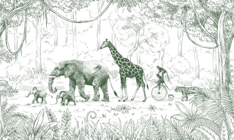 Animal Parade - Green by Kikki Belle Wallpaper Wall Mural