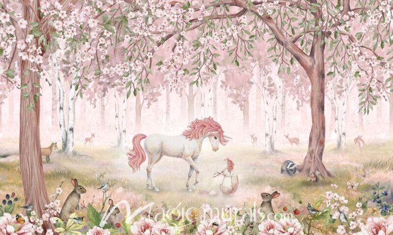 Unicorn Forest - Pink by Kikki Belle Wallpaper Wall Mural