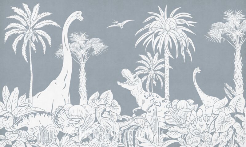 Monochrome Dino - Blue by Kikki Belle Wallpaper Wall Mural