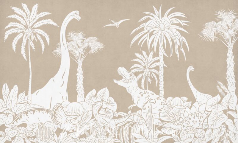 Monochrome Dino - Brown by Kikki Belle Wallpaper Wall Mural
