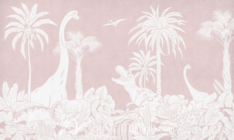 Monochrome Dino - Pink by Kikki Belle Wallpaper Wall Mural