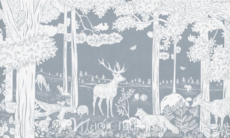 Monochrome Forest - Blue by Kikki Belle Wallpaper Wall Mural