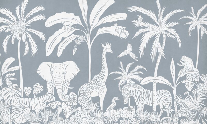 Monochrome Jungle - Blue by Kikki Belle Wallpaper Wall Mural