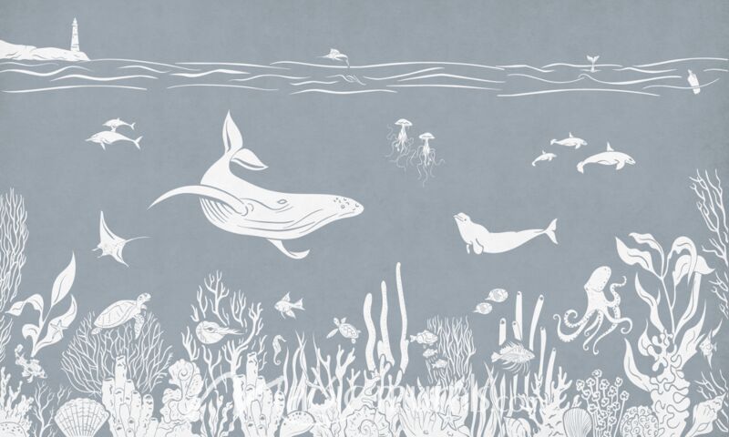 Monochrome Sea - Blue by Kikki Belle Wallpaper Wall Mural