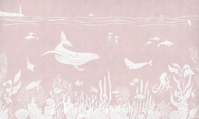 Monochrome Sea - Pink by Kikki Belle Wallpaper Wall Mural