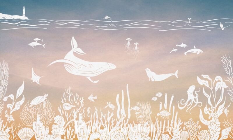 Monochrome Sea - Aqua Pink by Kikki Belle Wallpaper Wall Mural