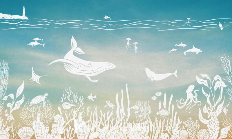 Monochrome Sea - Aqua Blue by Kikki Belle Wallpaper Wall Mural