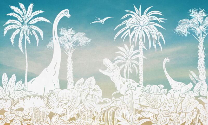 Monochrome Dino - Blue Sky by Kikki Belle Wallpaper Wall Mural