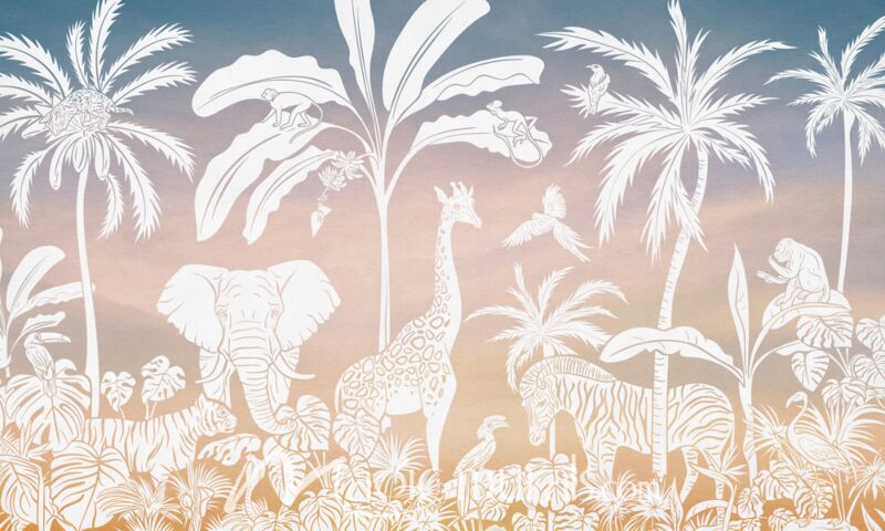 Monochrome Jungle - Sky Pink by Kikki Belle Wallpaper Wall Mural