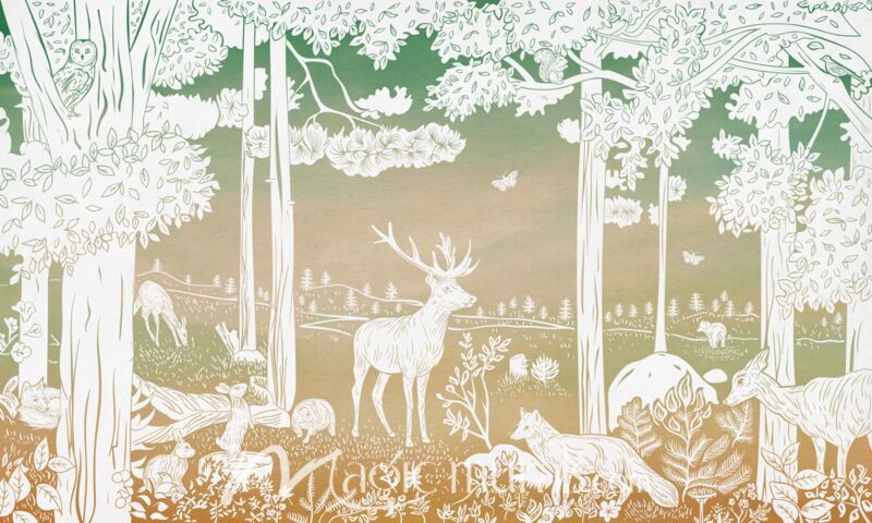 Monochrome Forest - Green Sky by Kikki Belle Wallpaper Wall Mural