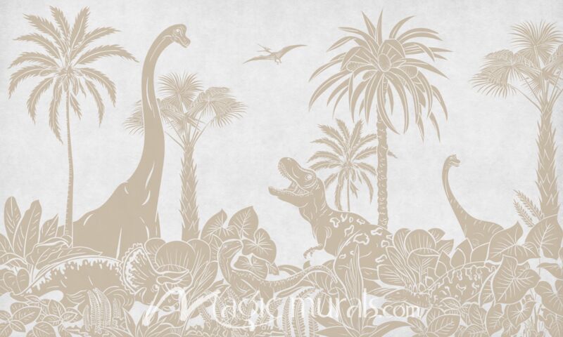 Monochrome Dino - White Vintage by Kikki Belle Wallpaper Wall Mural
