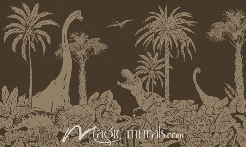 Monochrome Dino - Brown Vintage by Kikki Belle Wallpaper Wall Mural
