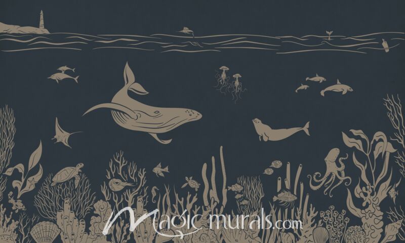 Monochrome Sea - Blue Vintage by Kikki Belle Wallpaper Wall Mural