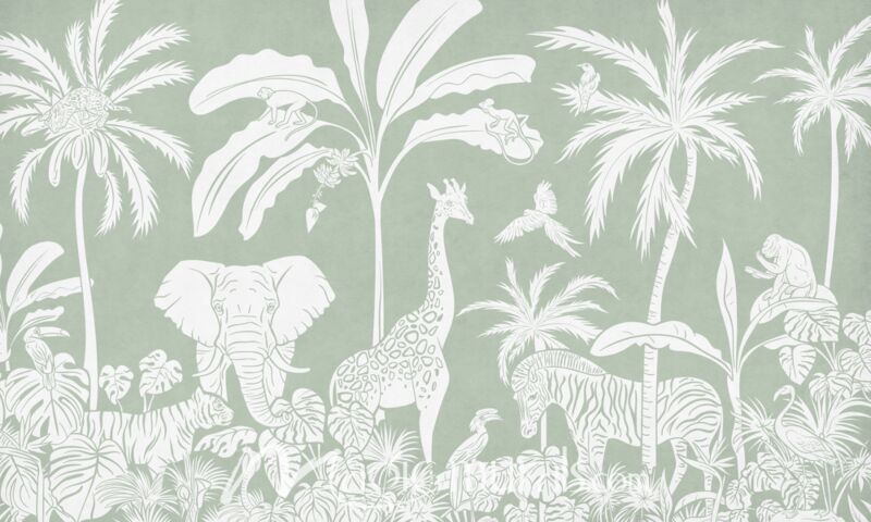 Monochrome Jungle - Green by Kikki Belle Wallpaper Wall Mural