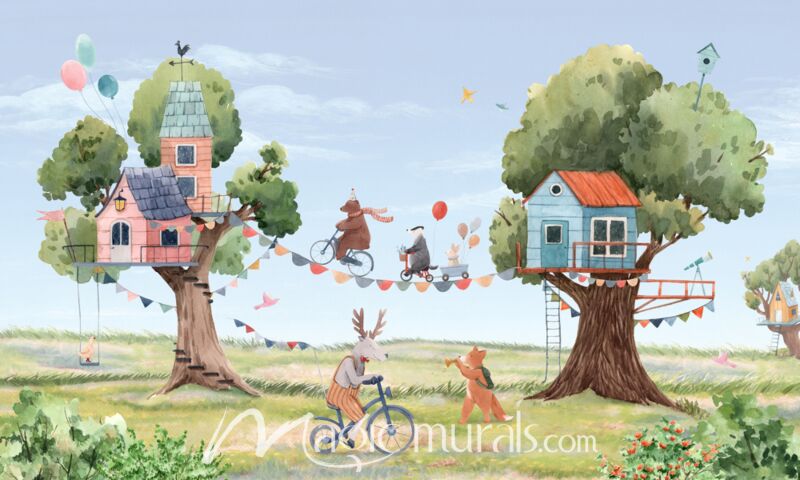 Treehouse Party by Oliver Robins Wallpaper Wall Mural