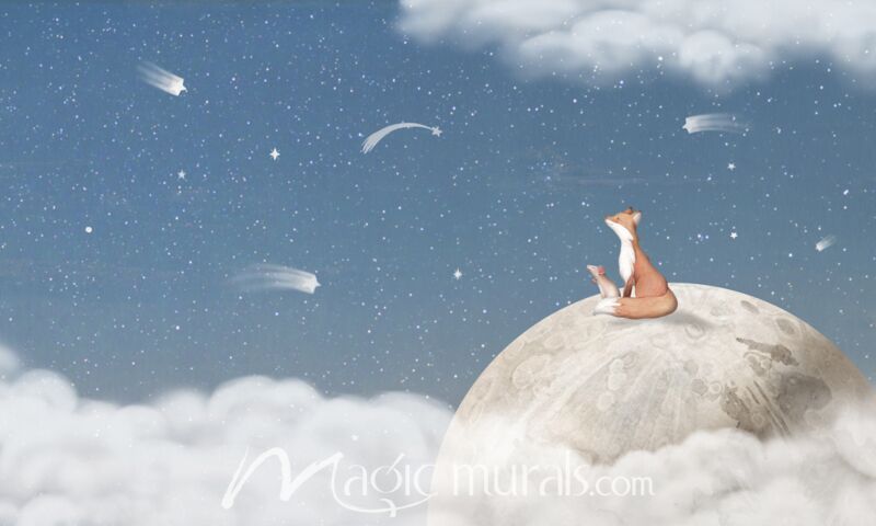 Fox on the Moon - Blue by Oliver Robins Wallpaper Wall Mural