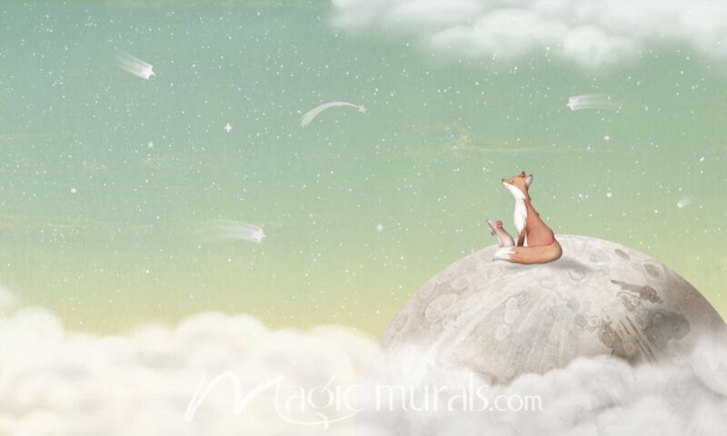 Fox on the Moon - Green by Oliver Robins Wallpaper Wall Mural