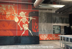Wallpaper murals are a great way to wrap the walls of restaurants, breweries, pubs, bars and all sorts of other eating & drinking establishments. The back walls of this Colorado brewery were wrapped with murals custom designed by their marketing and a
