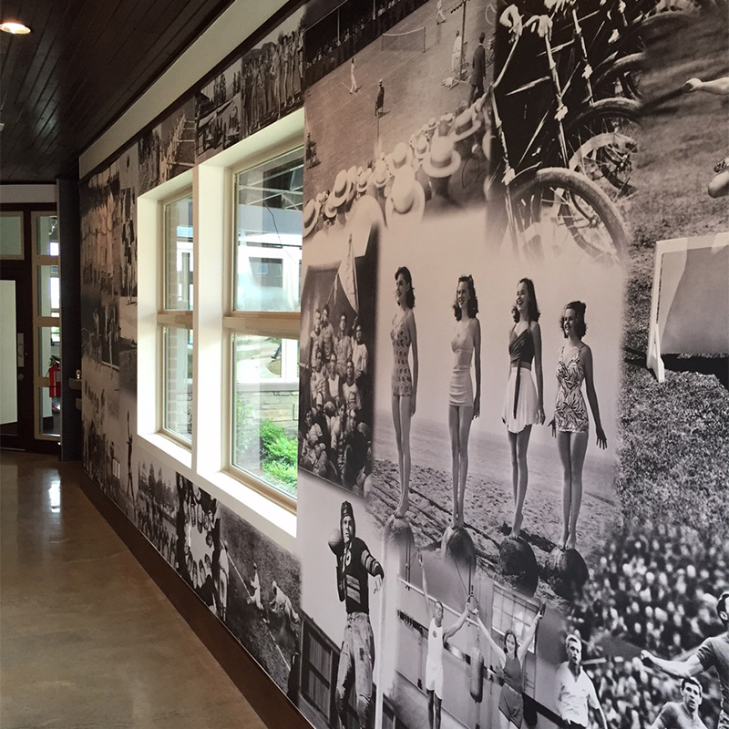 Quirky vintage photo murals provide laughs along with the good food at this American restaurant and burger place. They're also a good way of implying that your business has been around forever.