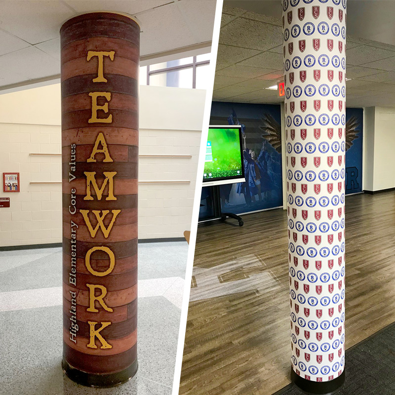 directional or motivational mural wraps for columns