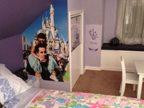 custom family vacation mural taken while at Disneyland in girl's bedroom