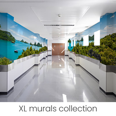 long hallway corridor featuring panoramic wallpaper views of Thailand's national maritime park
