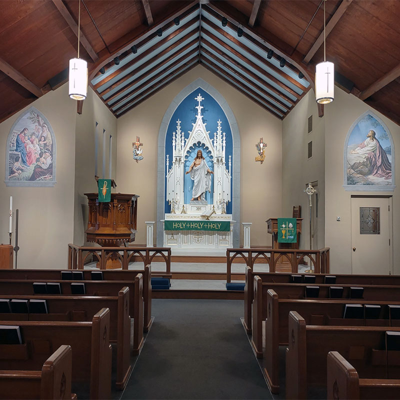 We created two color-matched contour cut arched murals depicting scenes from the life of Jesus to match the architectural arch in the sanctuary at Zion Lutheran Church. The outcome was stunningly beautiful and peaceful.