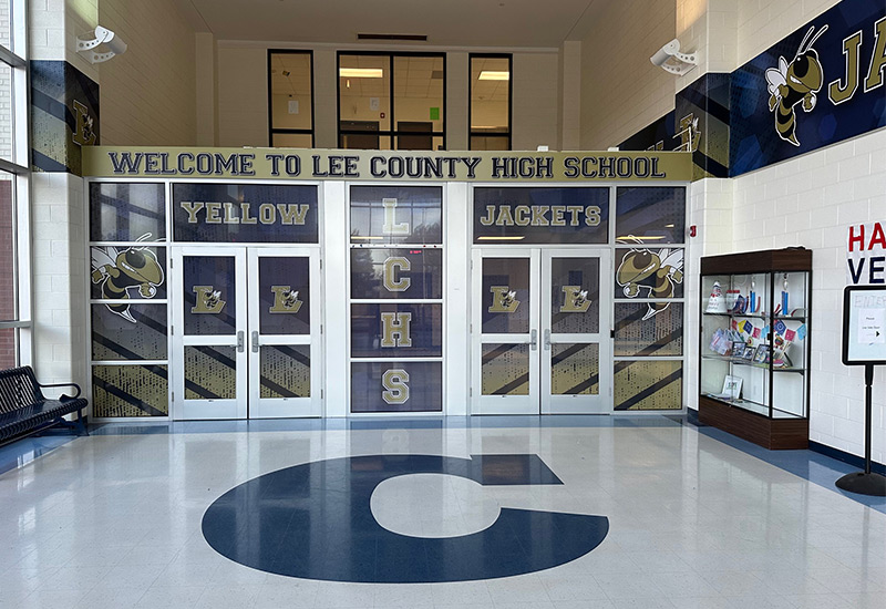Lee County High School branded window graphics